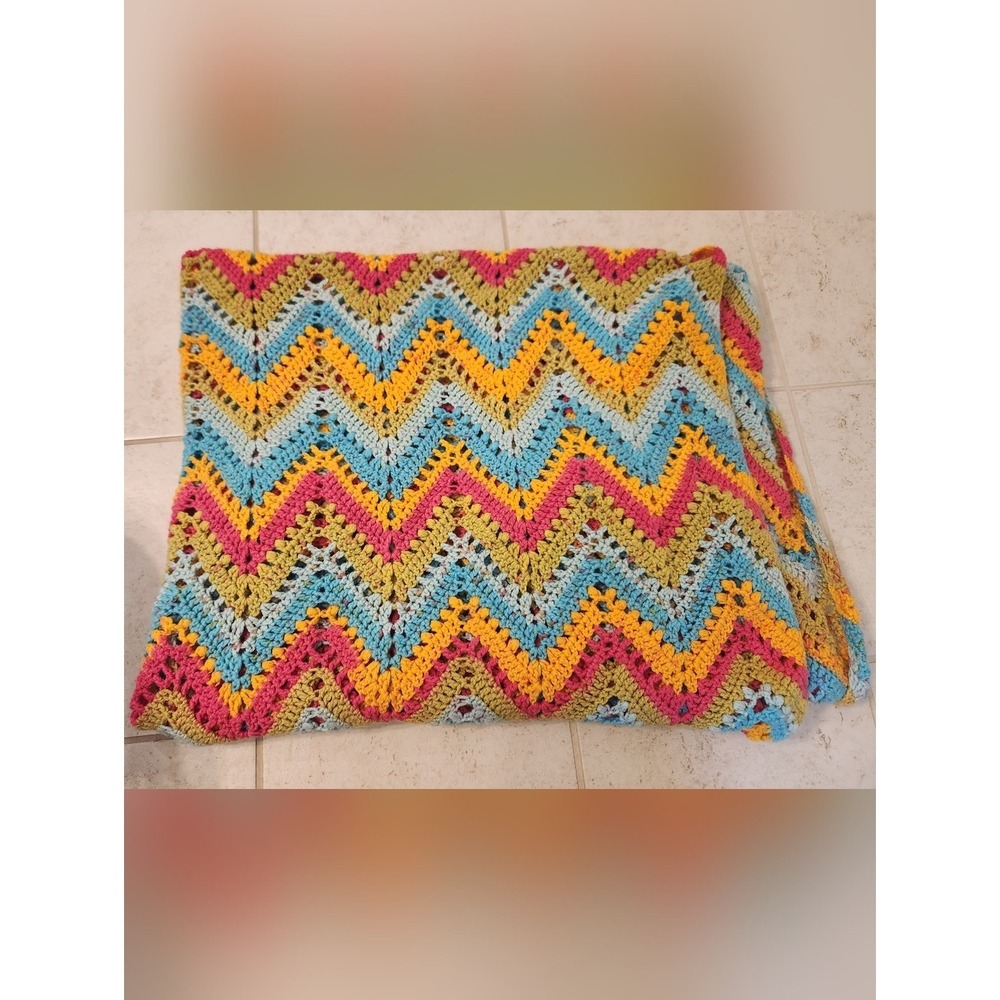 Handmade Colorful Afghan Blanket 50"X77" Chevron‎ #P